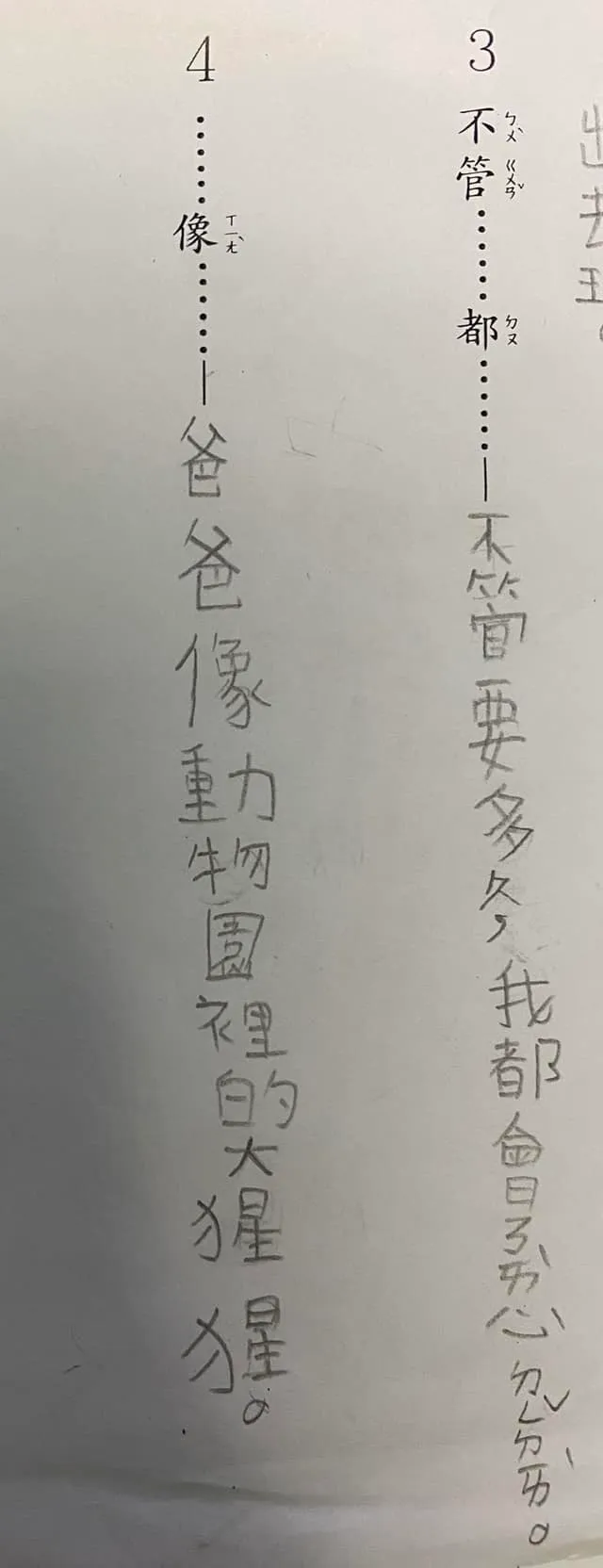 小二生造句竟寫「爸爸像大猩猩」。取自「家有男孩崩潰日常」社團