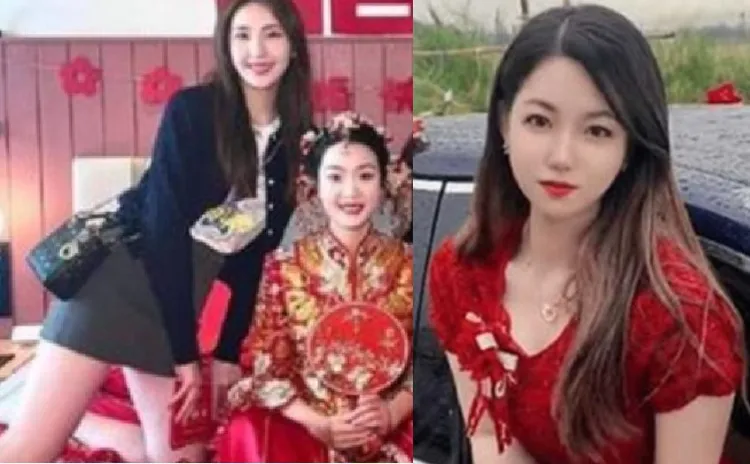 新娘好友（左一）在婚禮上秀出驚天長腿；另有伴娘（右一）擁有神級顏值。翻攝微博/網易