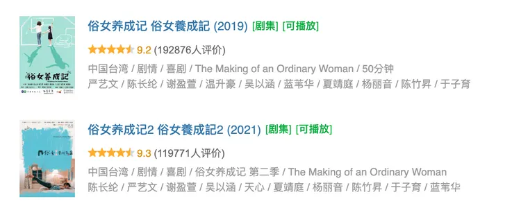 《俗女養成記》在豆瓣拿下好成績。翻攝豆瓣