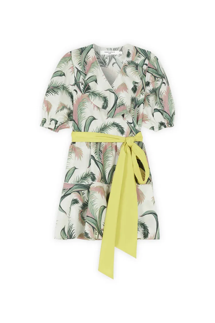 叢林印花泡泡袖連身短裙，1萬9900元。品牌提供