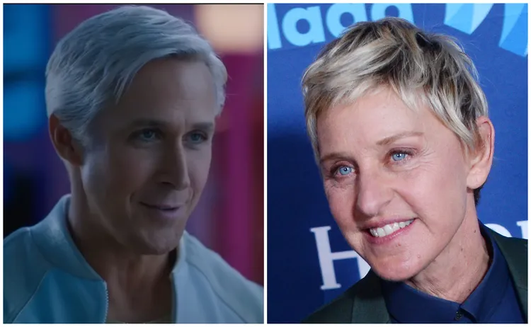 葛斯林（左圖）的肯尼扮相被網友虧像艾倫狄珍妮。翻攝預告、達志