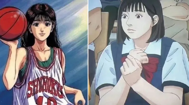 《灌籃高手》電影版的晴子（右圖）與漫畫版（左圖）畫風差很大。翻攝趙繼偉微博