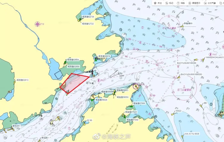 福建海事局公布的福州羅源灣港區航行警告範圍。翻攝微博
