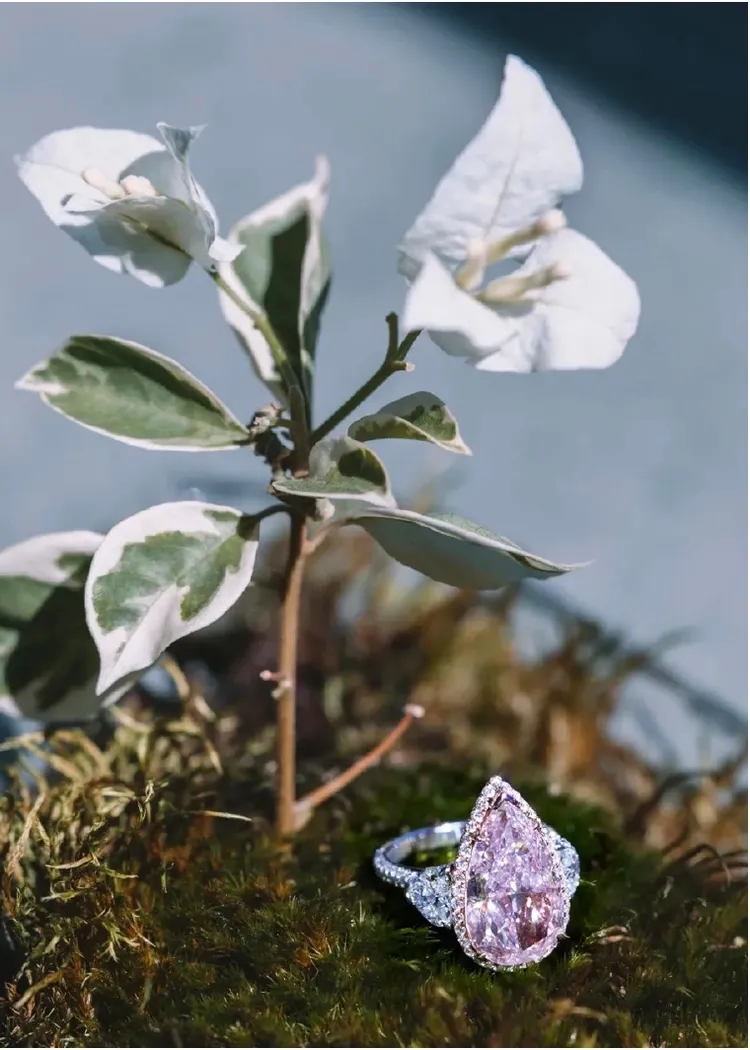 中國時尚博主宇博gogoboi爆料何超蓮的粉鑽求婚戒，要價9位數。翻攝宇博gogoboi微博