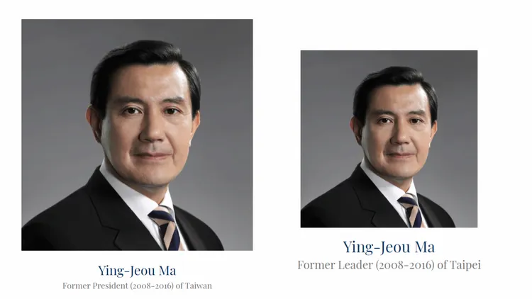 主辦單位4月21日將馬英九名銜修正為台灣前總統（左），豈料數日後又再變動為台北前領導人（右），至今官網仍未更正。