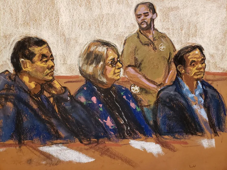 盧建旺、陳金平出庭的畫像。路透社