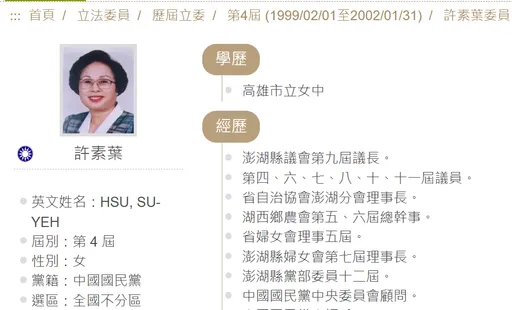 澎湖前立委許素葉辭世 享耆壽90歲