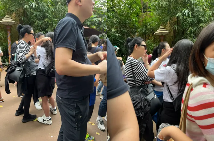 邱淑貞穿著黑白條紋T恤，背著黑色愛馬仕包。翻攝小紅書