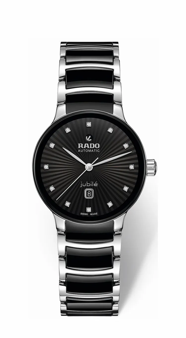 Centrix晶萃系列高科技陶瓷自動腕錶黑色太陽紋面盤30.5mm小型款，8萬100元。品牌提供