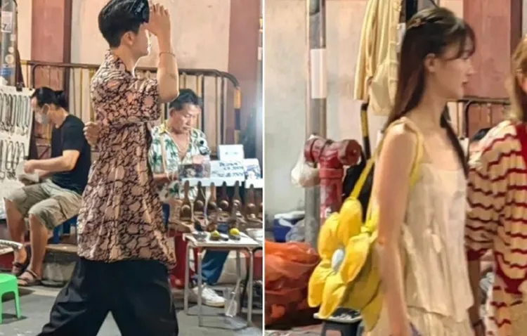 曾舜晞（左圖）與金晨（右圖）被網友同時在泰國夜巿遇見。