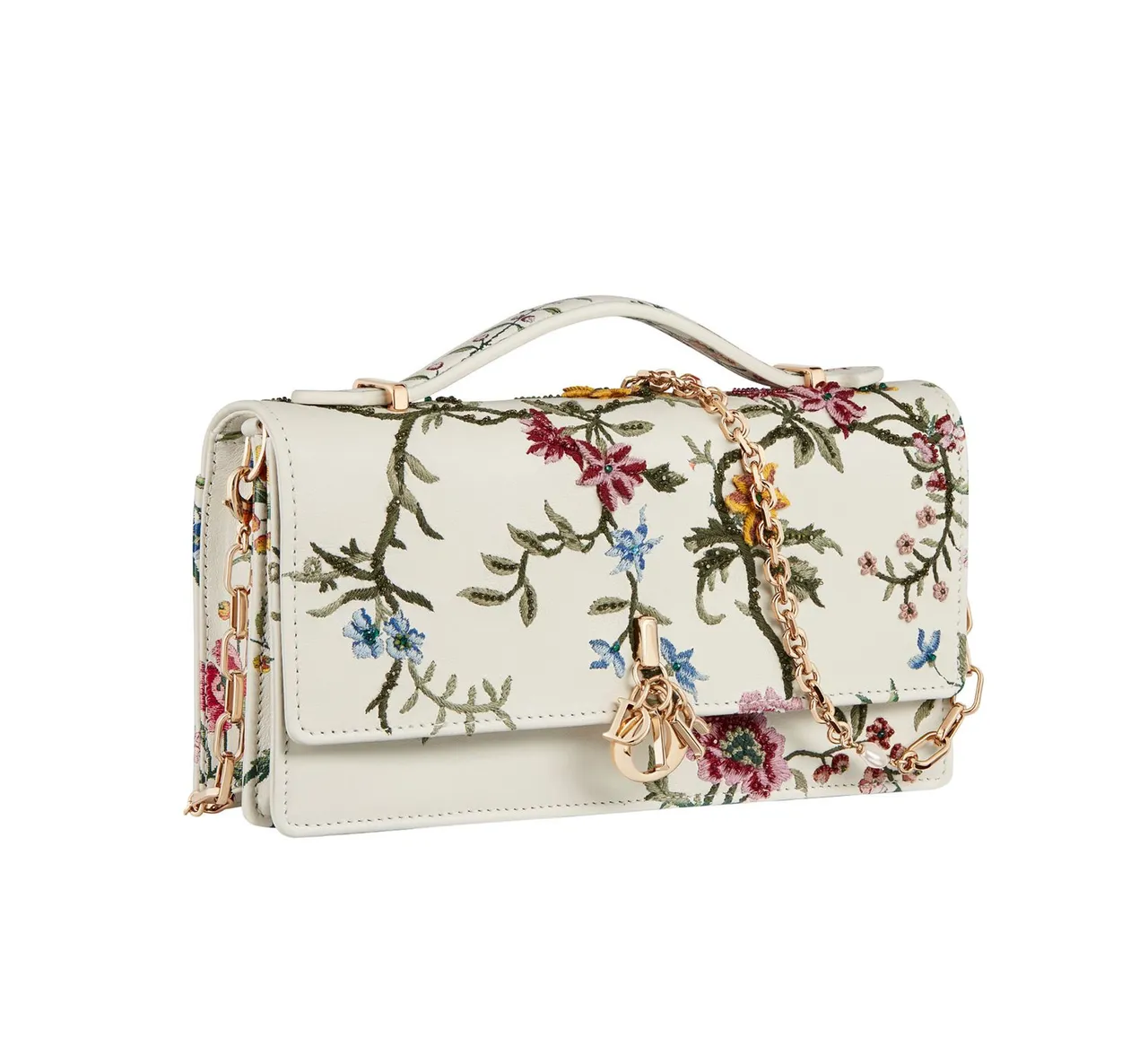 花朵刺繡Lady Dior小牛皮手拿包,14萬元。品牌提供