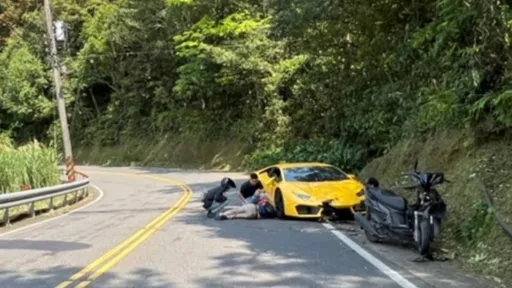 藍寶堅尼北宜跑山過彎打滑 衝對向車道!騎士慘遭擊落噴飛