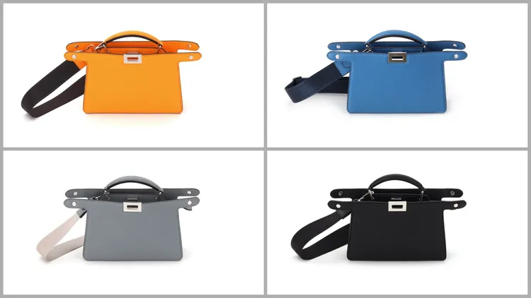 FENDI Peekaboo ISeeU XCross外型小巧，卻游刃有餘地裝放日常出門所需攜帶的手機、錢包、小物等，並有多種色選，各11萬2000元。品牌提供