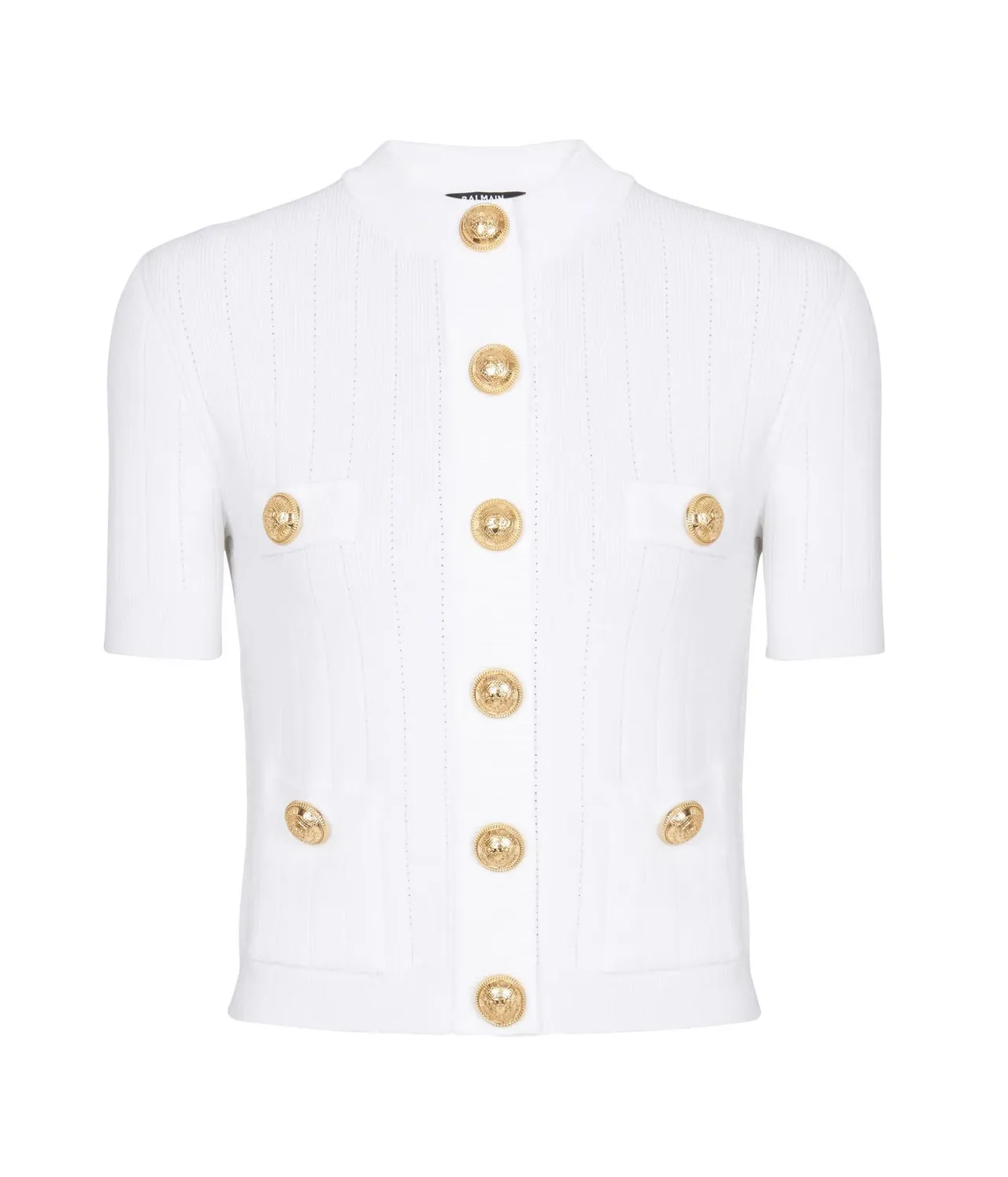 經典金釦針織短版短袖開衫,5萬3900元。品牌提供