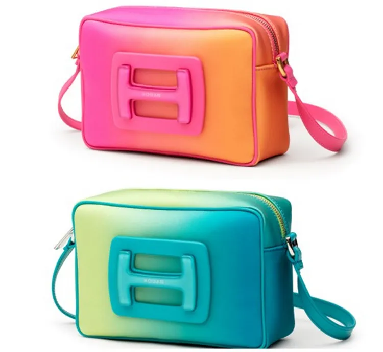 Hogan橘粉漸層肩背包NT29,800(圖上)、湖水藍半月肩背包NT26,800(圖下)。