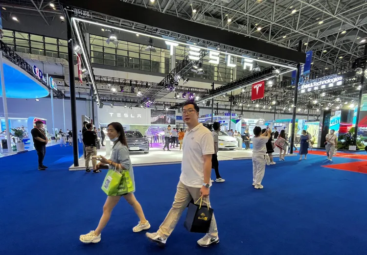 特斯拉於上月海南海口的「中國國際消費品博覽會」櫃位。路透社