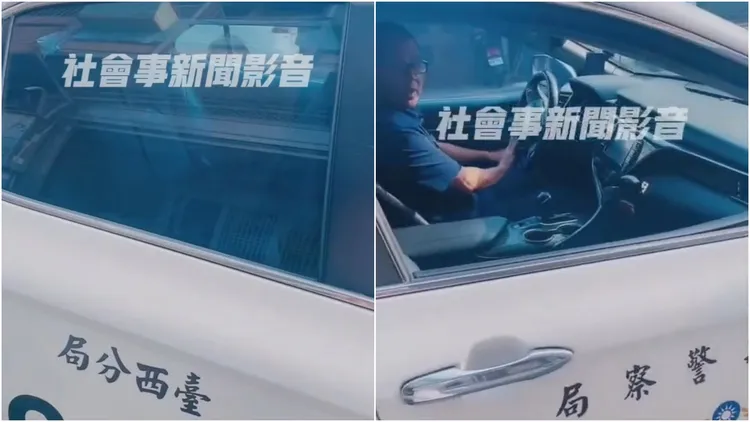 新住民女子下車後還拍攝警車，清晰可見台西分局字樣。翻攝自「社會事影音新聞」