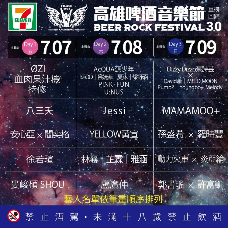 高雄啤酒節卡司表。翻攝高雄啤酒節臉書