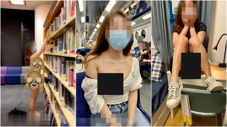 網民發現，這名女子是「露出」慣犯。翻攝自《香港01》