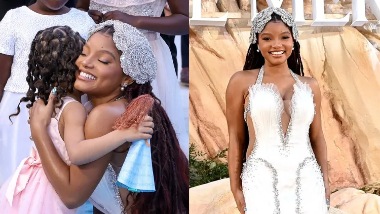 《小美人魚》女主角荷莉貝莉日前出席宣傳活動，也戴上同款貝殼形狀頭飾。翻攝The Little Mermaid臉書