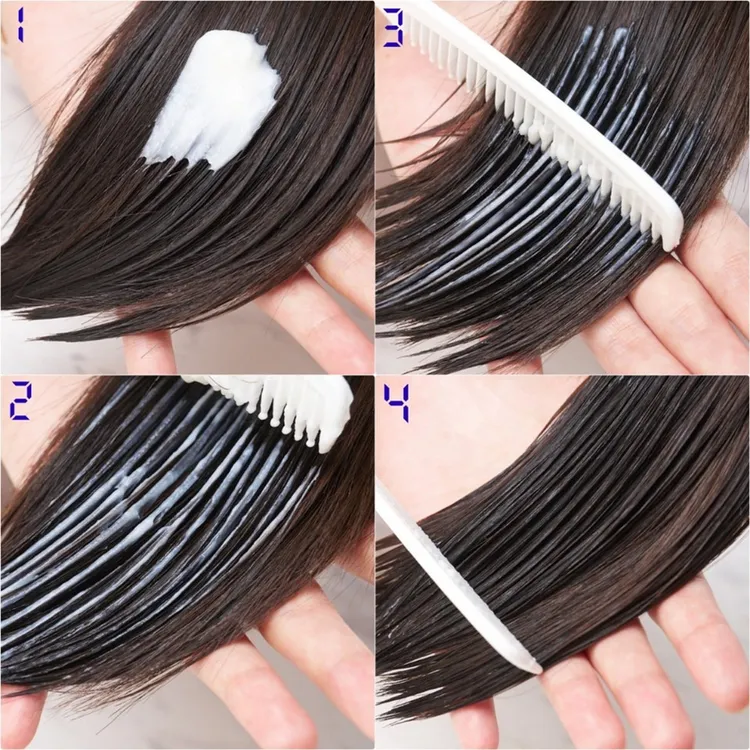 實際將小金碗抹在半濕的頭髮上，用扁梳來回順幾下，一抹即化的爆水感，小金碗一下就被頭髮吸收了 ! 