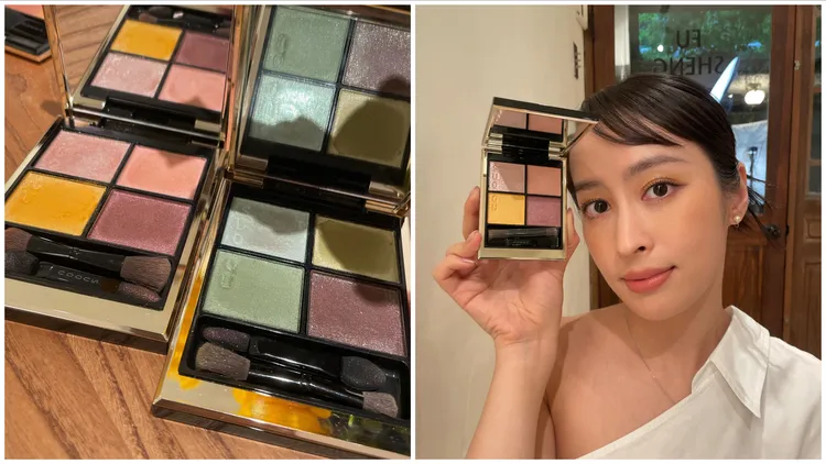 晶采盈緻眼彩盤#123（左圖左）、#124（左圖右），右圖為Model示範#123，2600元。張家玲攝