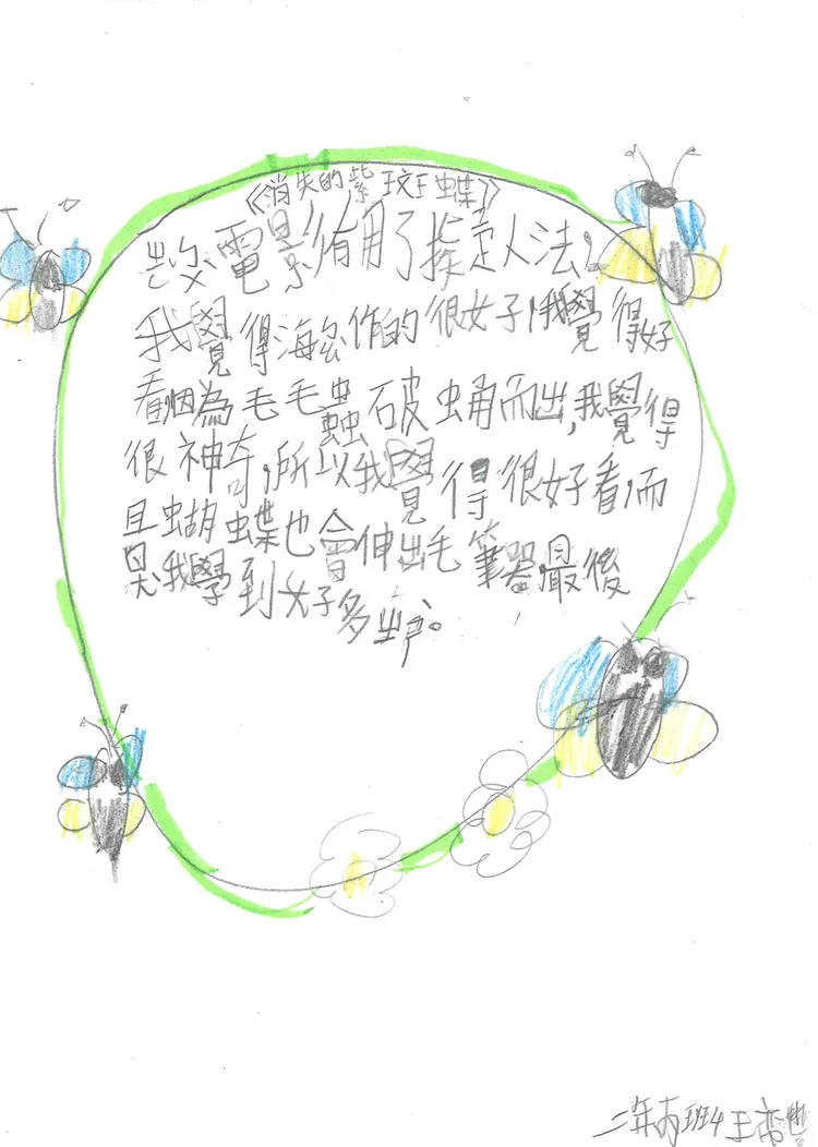 小學生在觀後寫下圖文並茂且充滿童趣的心得。台北市忠孝國小陳建榮老師提供