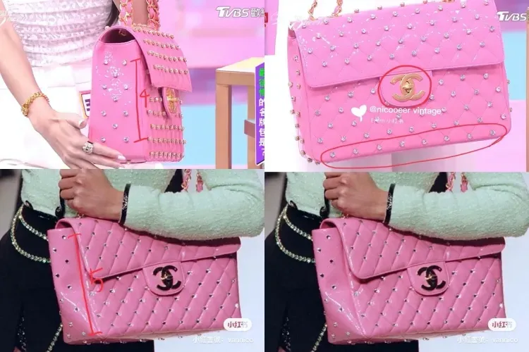 王思佳的貝嫂包（上圖）被網友抓包與正品（下圖）鑲鑽數不同，正品側邊是5顆鑲鑽，王思佳的只有4顆。翻攝小紅書
