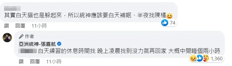統神白天趁練習空檔尋貓，晚上再出門直到沒力氣才回家。取自統神臉書