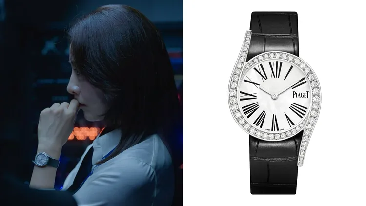 金喜愛（左，翻攝Netflix）一出手就亮出動輒百萬的珠寶、腕錶，彰顯了角色不凡的地位；伯爵Limelight Gala系列18K白金鑽石珠寶腕錶（右，品牌提供），123萬元。