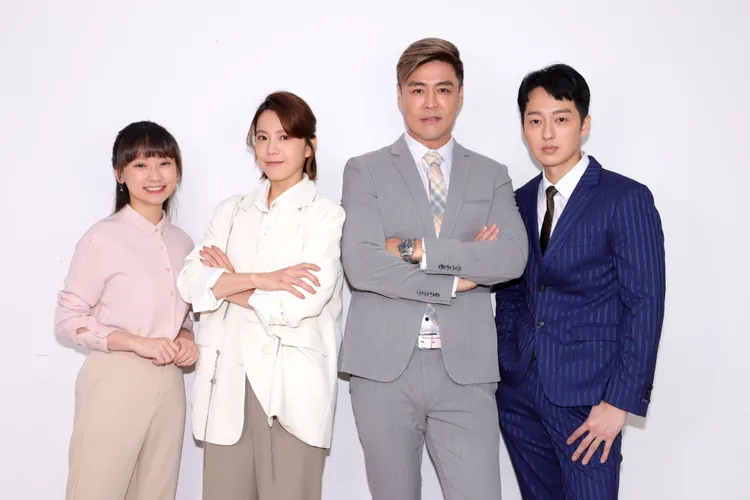 吳鈺萱（左起）、廖苡喬、劉至翰、于浩威加入8點檔《市井豪門》演出。民視提供