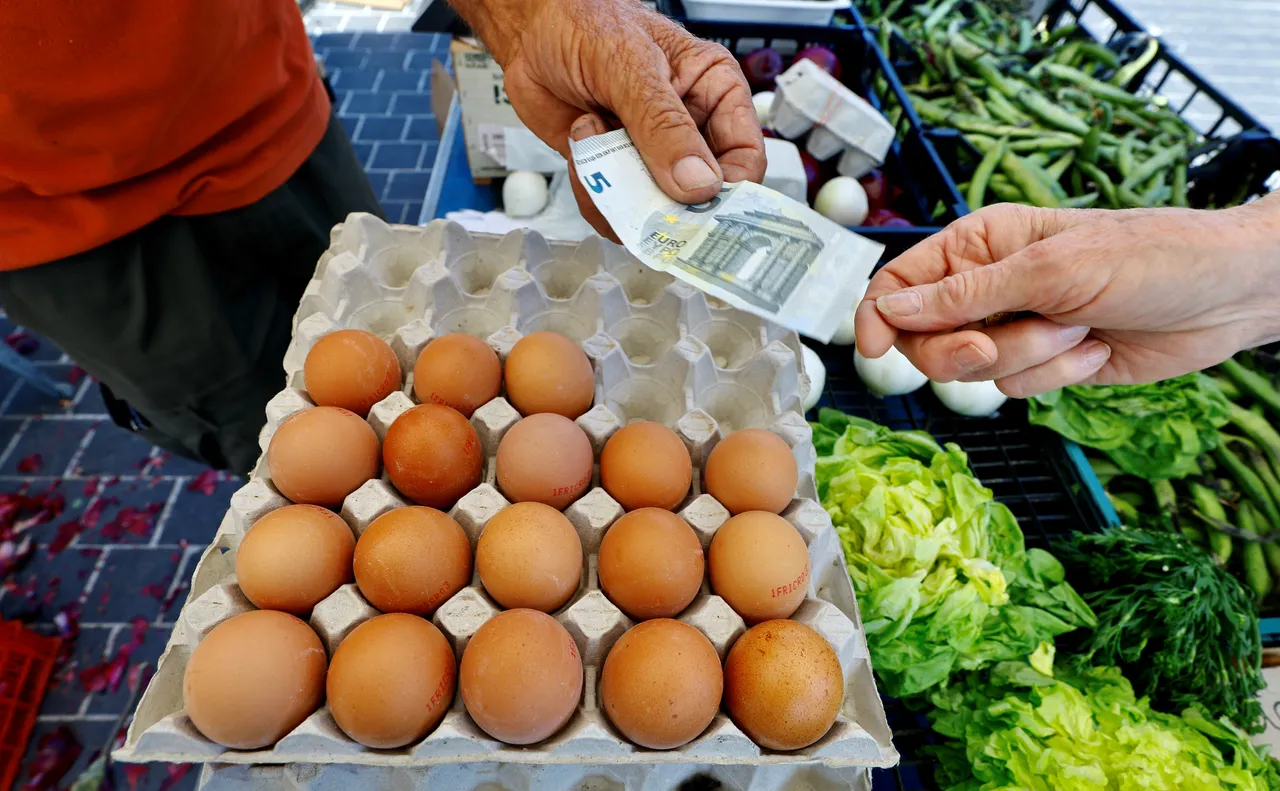 欧元区饮食价格涨幅由3月的15.5%放缓为4月的13.6%;图片摄于法国尼斯的食品店。路透社