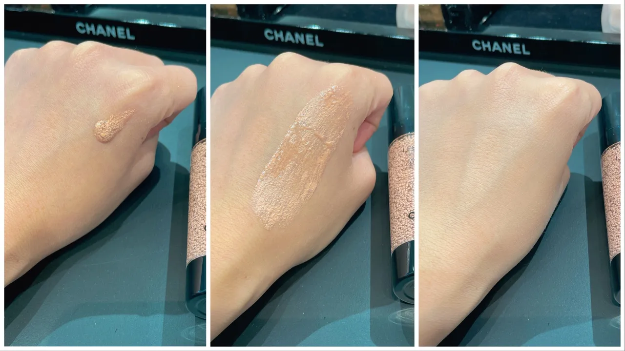 香奈儿原生美肌微滴水粉底质地。张家玲摄