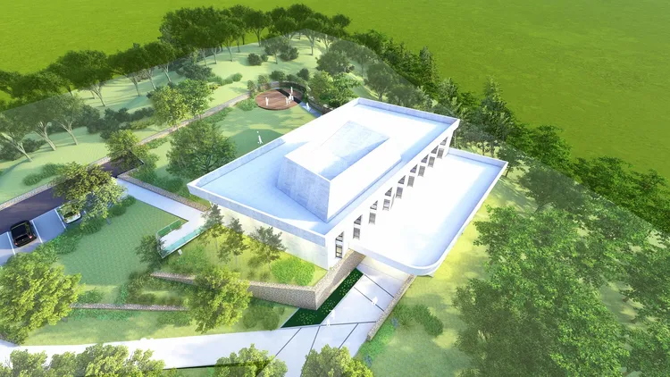 石門古戰場故事館暨旅遊資訊站」主體為地上三層建築物故事館。縣府提供