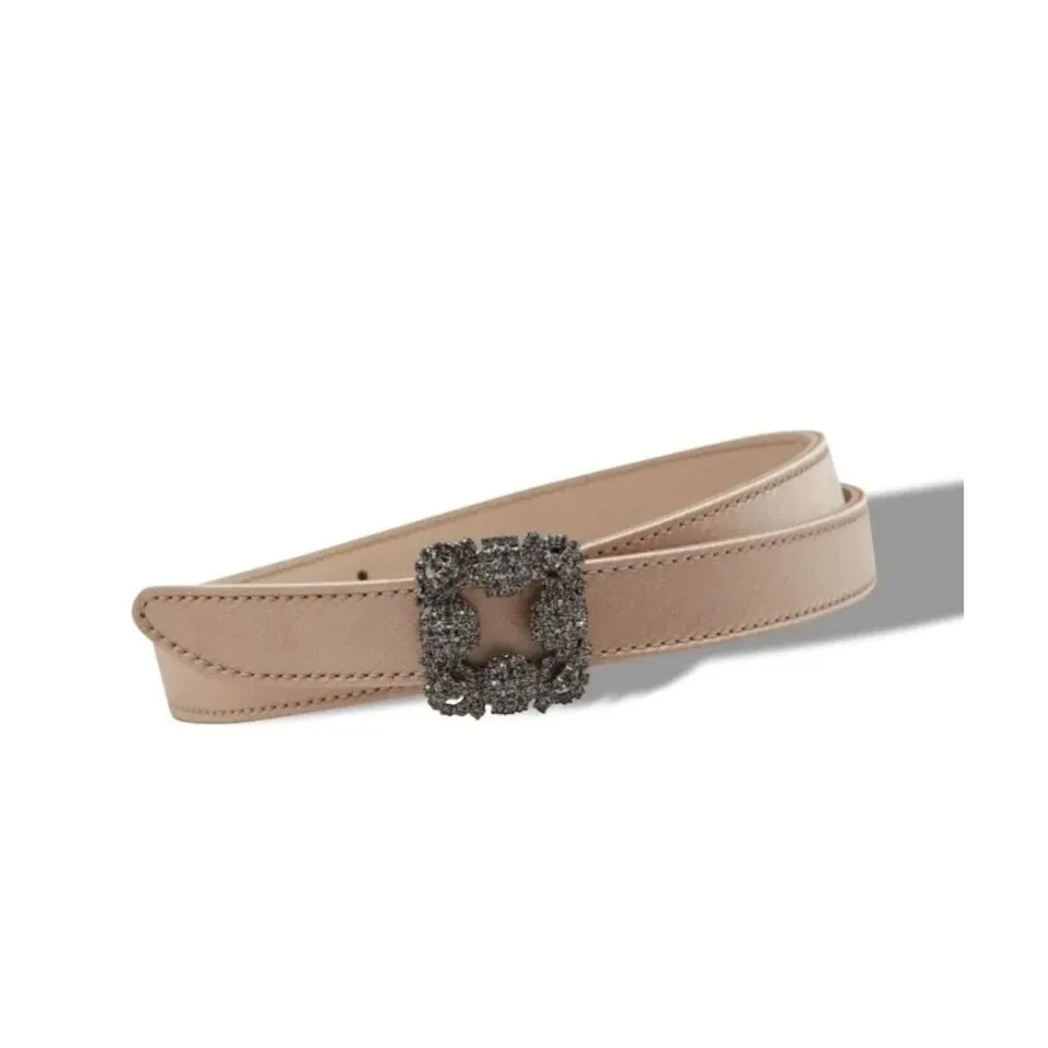 裸色緞面Hangisi水晶方扣腰帶,3萬4800元。品牌提供