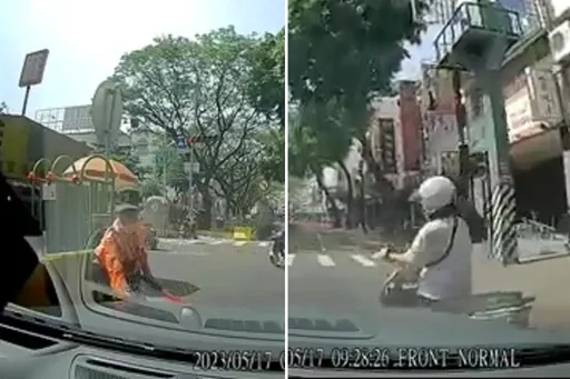 這算誰的？義交上前拍車要駕駛「闖紅燈」　他聽話下一秒把女騎士撞飛