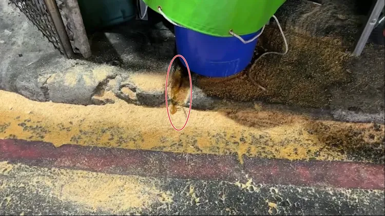 警方到場時，炸雞店仍持續漏出油漬。讀者提供