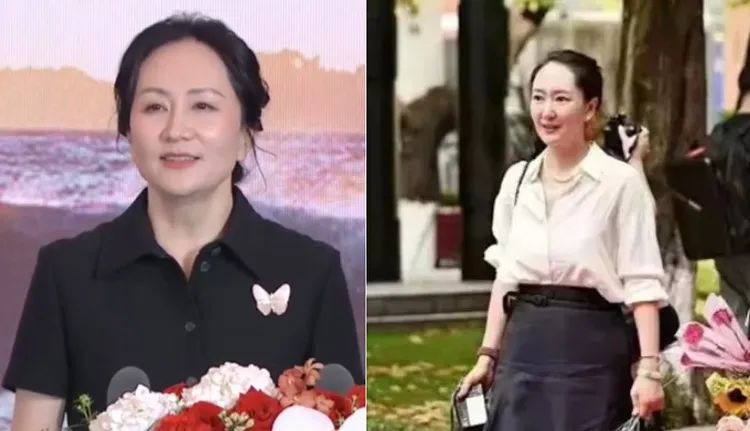 華為輪值董事長孟晚舟（左，資料照片）與老公的前妻（右，翻攝微博/四川成都）長相極度酷似。