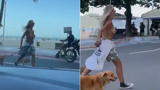 她鬧區「搖晃雙峰」逛大街被攔　怒嗆警察：我就是遛狗而已