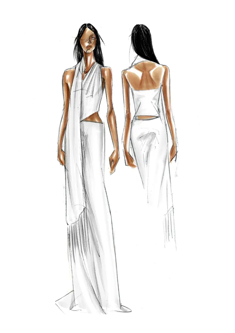 BOSS為Naomi Campbell生日派對特別訂製禮服手稿。BOSS提供