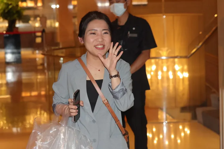 徐巧芯出席此次餐會，在受訪時也透露郭台銘在餐會中暢聊BNT疫苗事件。彭欣偉攝