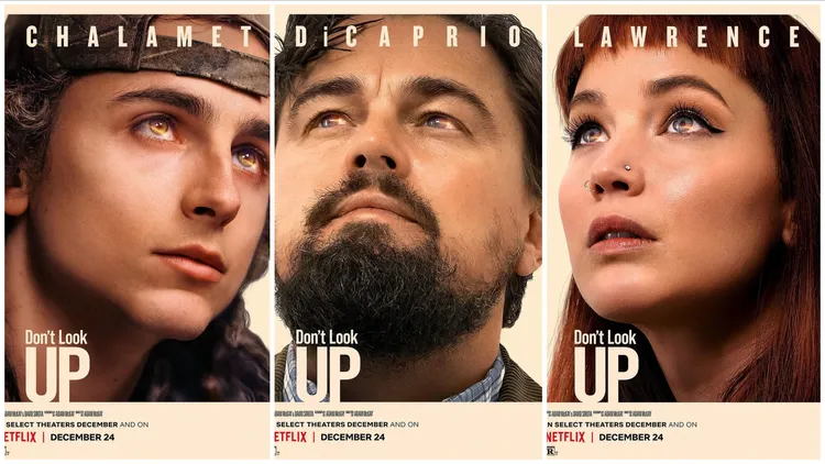 珍妮佛勞倫斯（右圖）近日在節目上透露，和甜茶（左圖）和李奧納多（中圖）一起拍攝《千萬別抬頭》的那天，是人生中「最煩的一天」，稱快被這2人逼瘋。翻攝