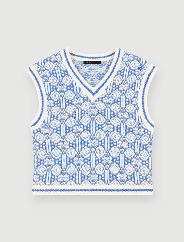  Maje印花短版針織背心，7490元。品牌提供