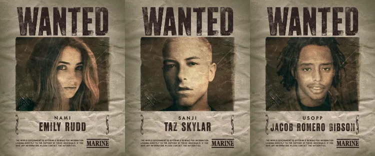 艾蜜莉拉德（左圖起）、塔茲史凱勒、雅各吉勃遜分別飾演娜美、香吉士、騙人布。翻攝官方IG