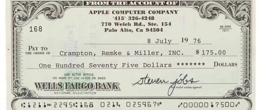 賈伯斯簽名支票曝露蘋果原始名稱 有人出高價163萬搶購