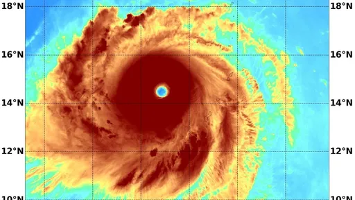 瑪娃強颱「藍色颱風眼+磚紅眼牆」震撼畫面曝光 鄭明典:接近圓對稱