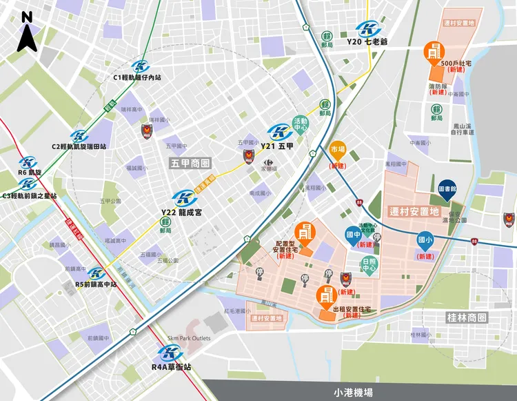 大林蒲遷村安置地新增新闢周邊生活機能圖。高市府提供