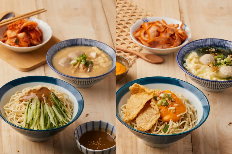 左為招牌涼麵，右為鹹蛋黃麵。蘭花亭提供