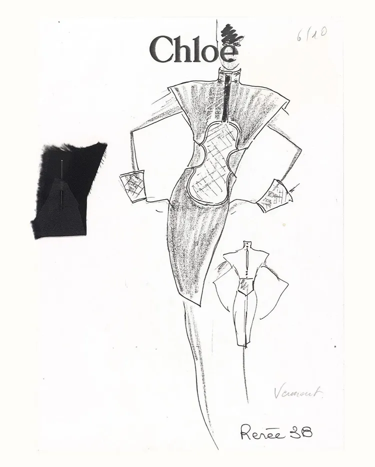 卡爾拉格斐於1983年任職Chloé時，設計出一系列融入樂器的經典造型。翻攝chloe IG