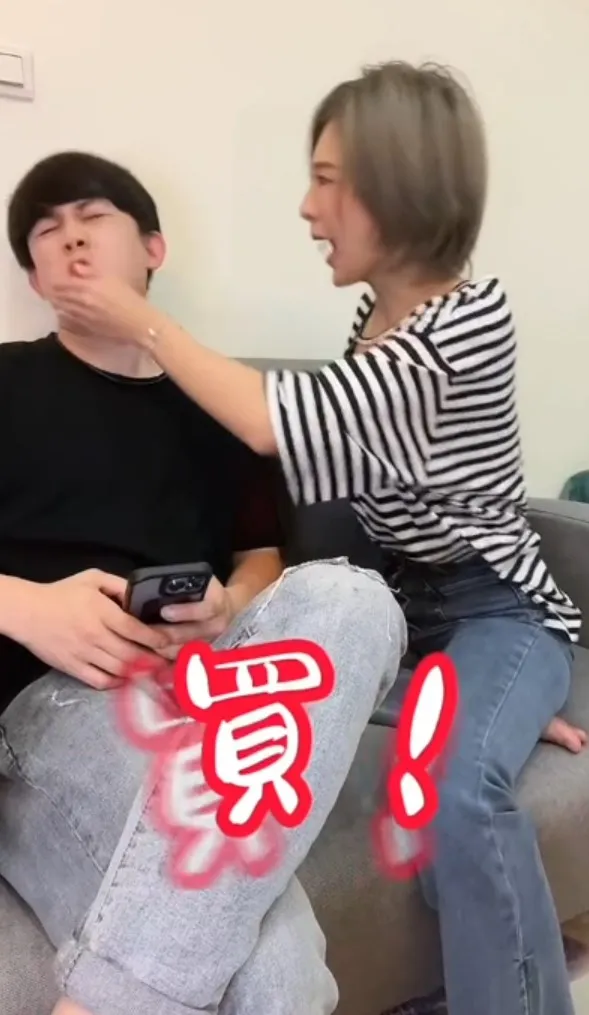 把男友嘴巴塞買食物，無法拒絕就可以買下去。抖音@yvonne__1104 提供